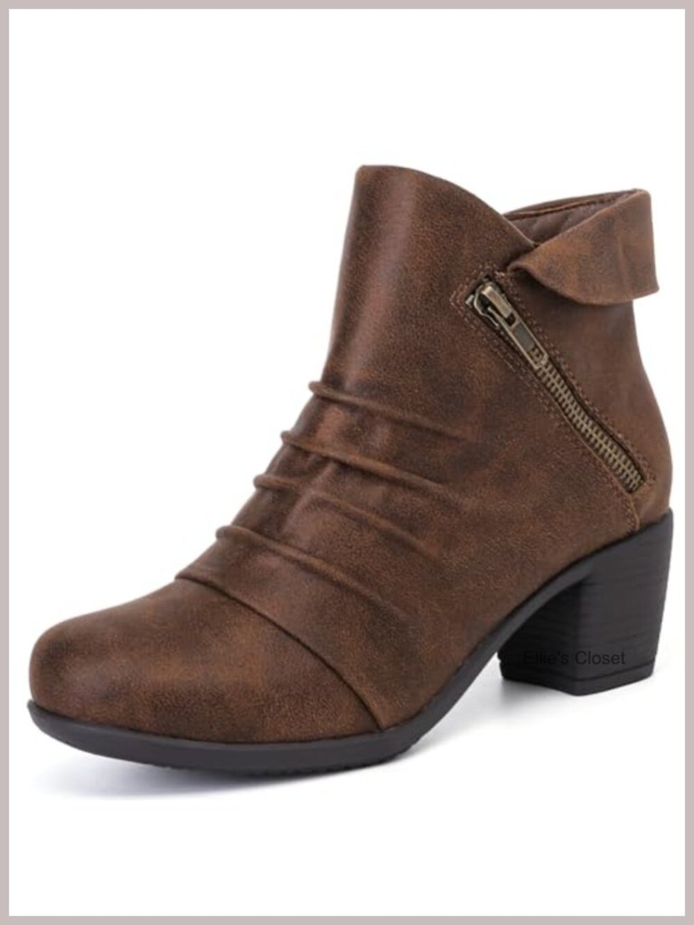Ruiee Women's Ankle Boots Block Heel Faux Leather Lug Sole Water Resistant